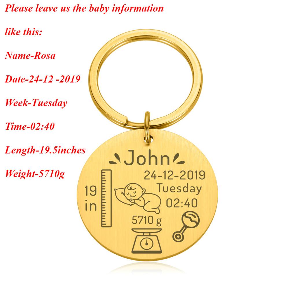 New Born Baby State Keychain Personalized Gift for New First Father Mother Day Gift Baby Name Date Weight Time Height Key Rings