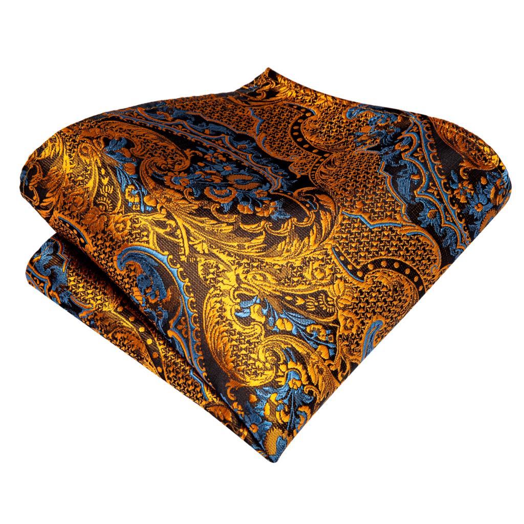 Hi-Tie 100% Silk Luxury Mens Ties Floral Black Gold Ties Paisley NeckTie Pocket Square Cufflinks Set Men&#39;s Wedding Party Tie