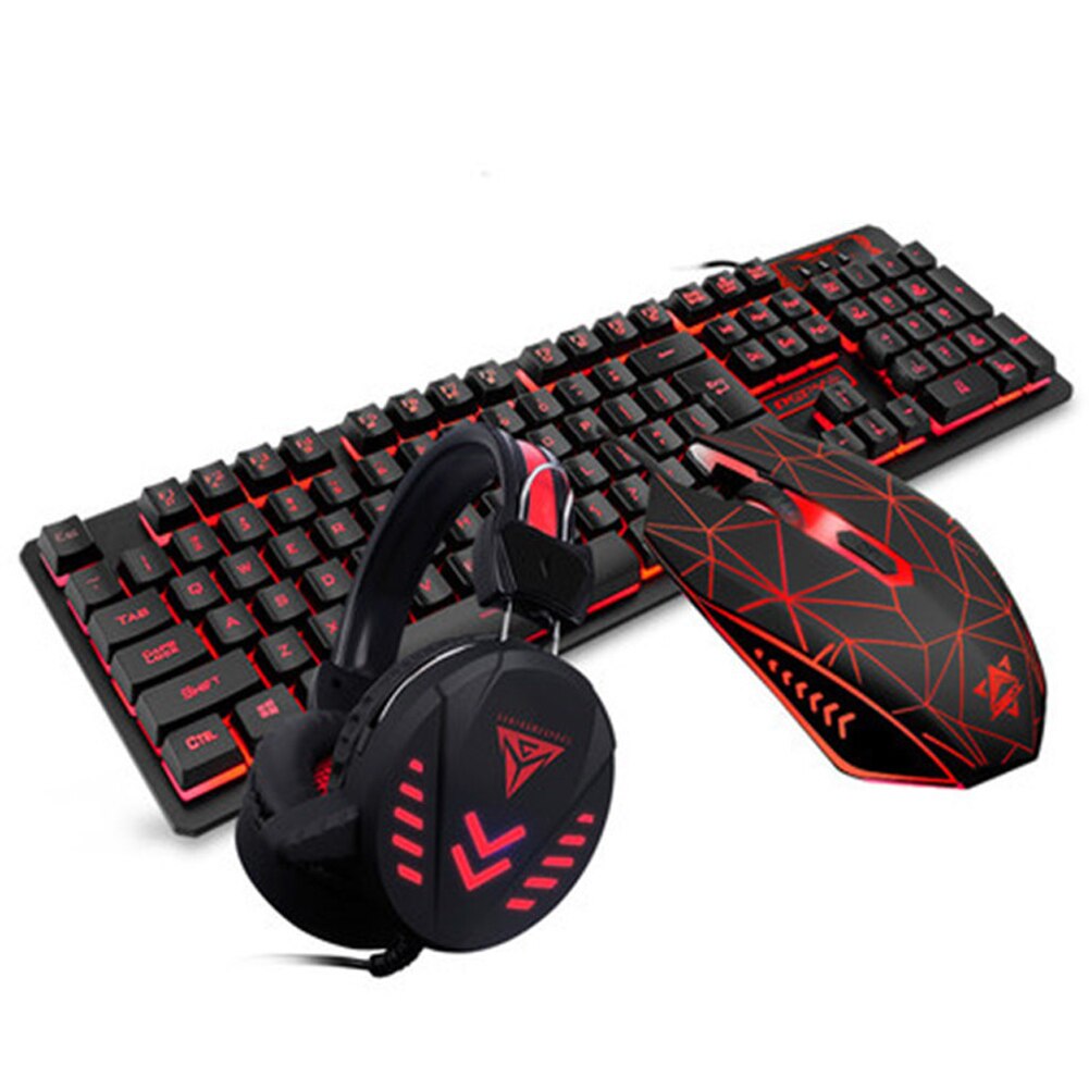 4pcs USB Backlight Ergonomic Mechanical Illuminated Computer Headset Gaming Mouse Pad Desktop Wired Keyboard Set Accessories