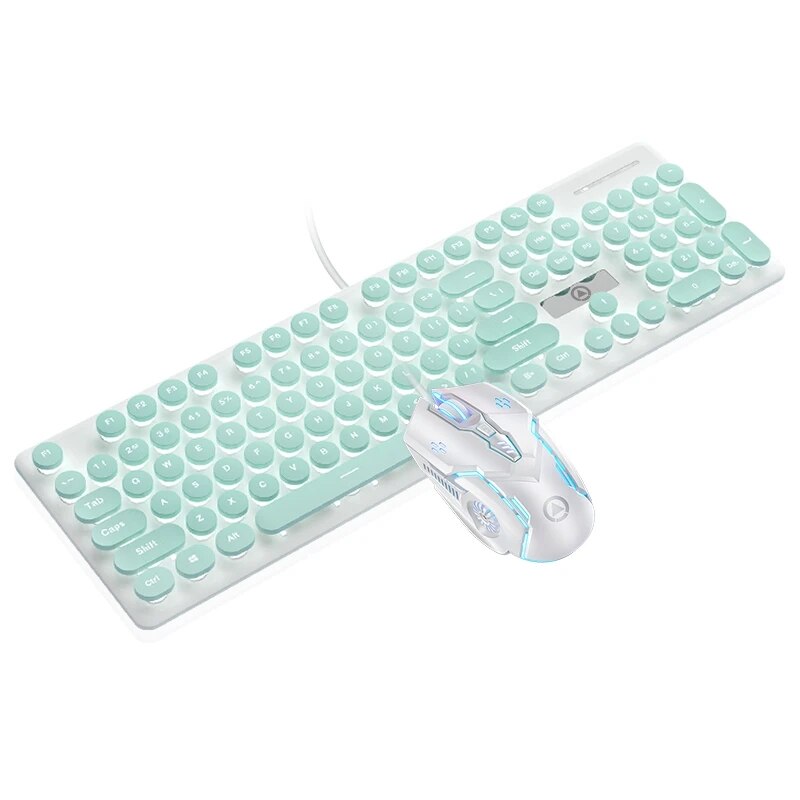 V8 Punk Mechanical Touch wired pink green Keyboard and Mouse Set Glow Game Computer Accessories Wholesale