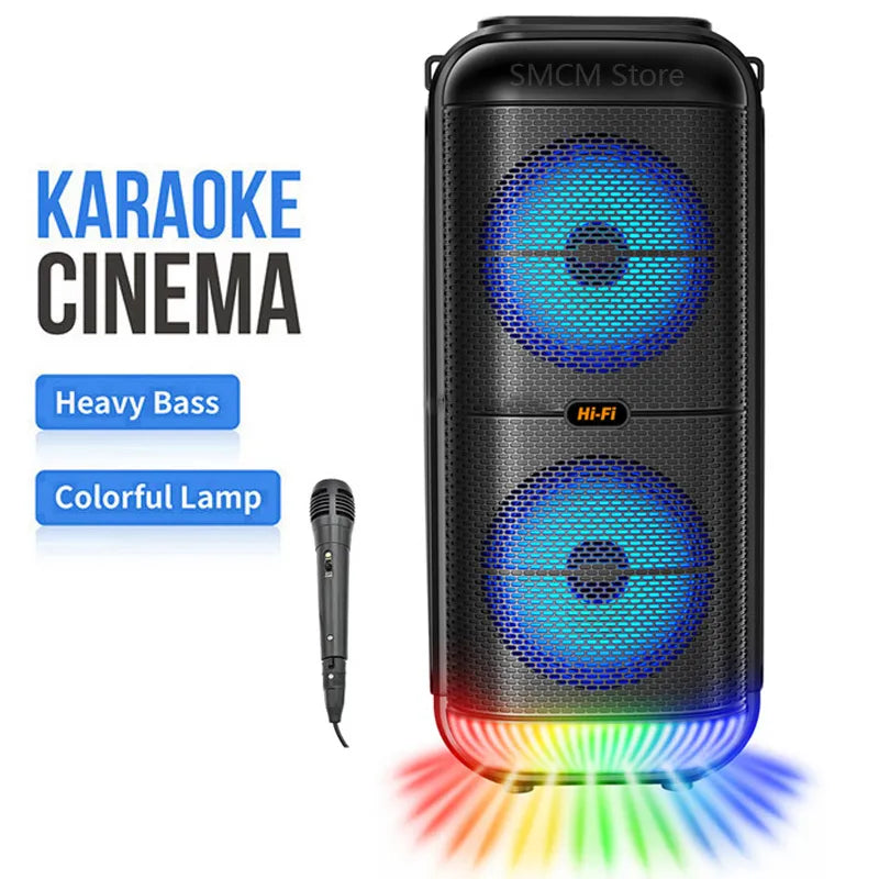 Peak Power 1200W Super Large Outdoor Bluetooth Speaker 6 Inch Double Horn Subwoofer Portable Wireless Column Bass Sound with Mic