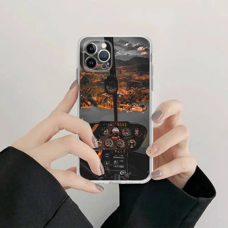 Aviation Aeroplane Helicopter Cockpit Instrument Phone Case Silicone Soft for iphone 14 13 12 Pro Mini XS MAX 8 7 Plus X XS XR