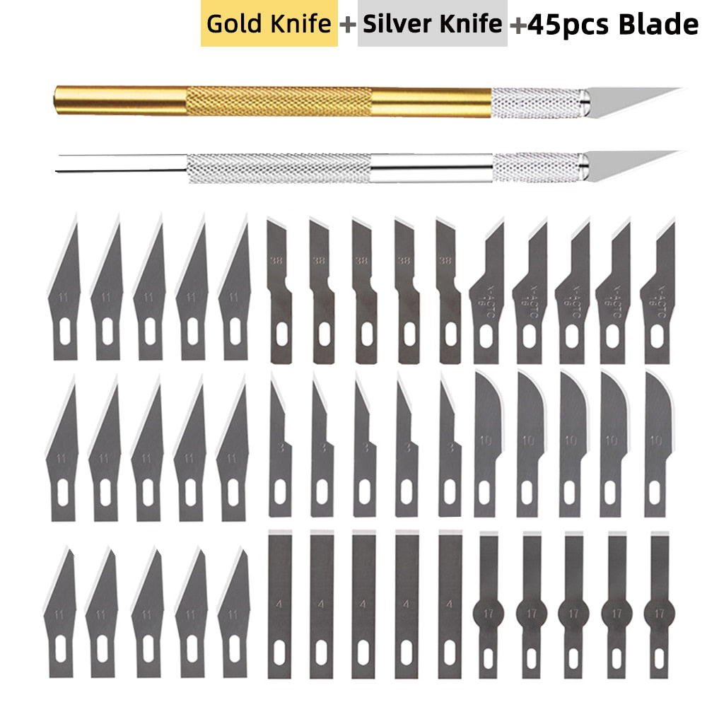 Non-Slip Metal Scalpel Knife Tools Kit Cutter Engraving Craft Knives +5/40/45pcs Blades Mobile Phone PCB DIY Repair Hand Tools