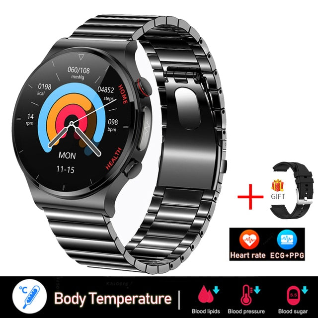 غير مؤلم غير الغازية السكر في الدم ساعة ذكية الرجال ECG PPG العلاج بالليزر الصحة ضغط الدم الرياضة Smartwatch غلوكوميترواتش