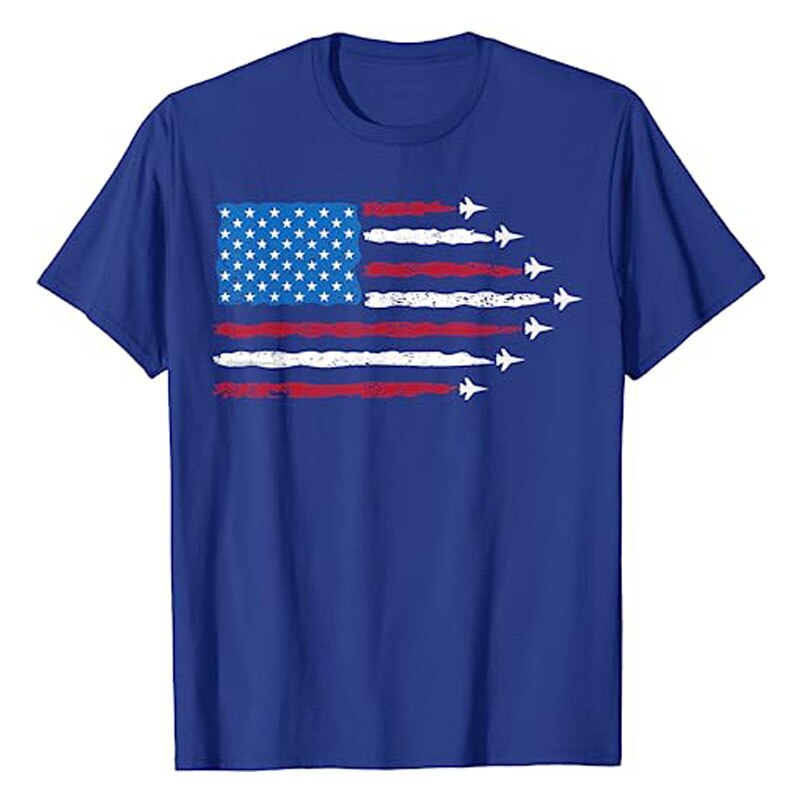 Patriotic Red White Blue US Flag Fighter Jets 4th of July T-Shirt American USA Proud Graphic Tee Memorial Veteran's Day Apparel