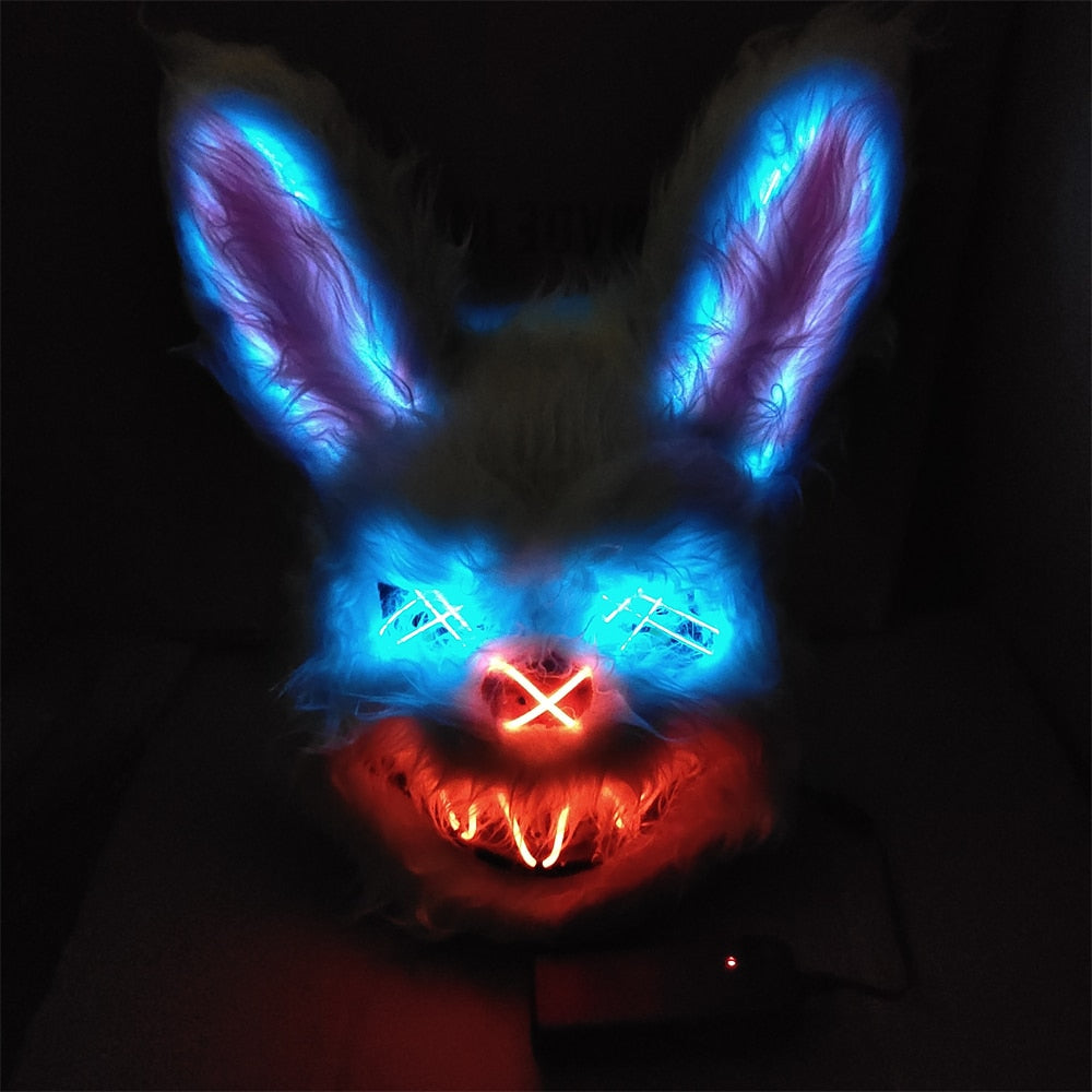 Hot Carnival EL Wire Bunny Mask Masquerade LED Rabbit Mask Glowing Halloween Party Mask For Birthday Wedding Party Cosplay Props