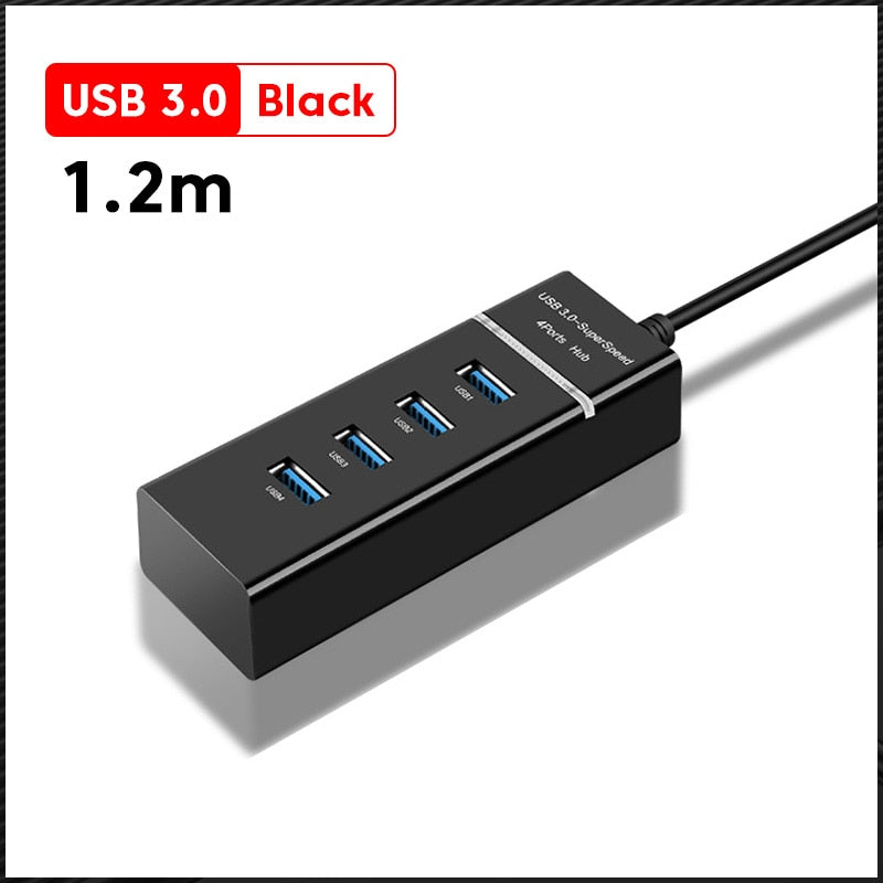 Elough 4 Ports USB Hub 3 0 High Speed Multi USB Splitter Adapter OTG For Xiaomi Lenovo PC Computer Accessories 30/120cm