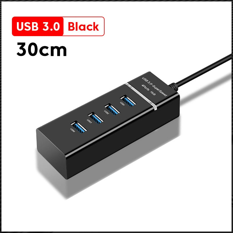 Elough 4 Ports USB Hub 3 0 High Speed Multi USB Splitter Adapter OTG For Xiaomi Lenovo PC Computer Accessories 30/120cm