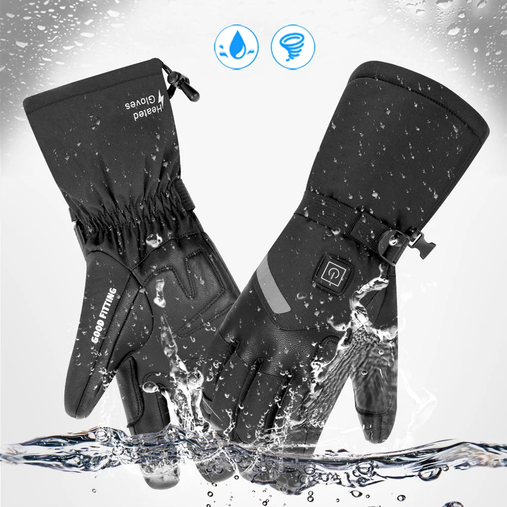 Heated Gloves Winter Warm Lithium Battery Non-slip Heated Gloves Skiing Leather Thermal Waterproof Heated Rechargeable Gloves