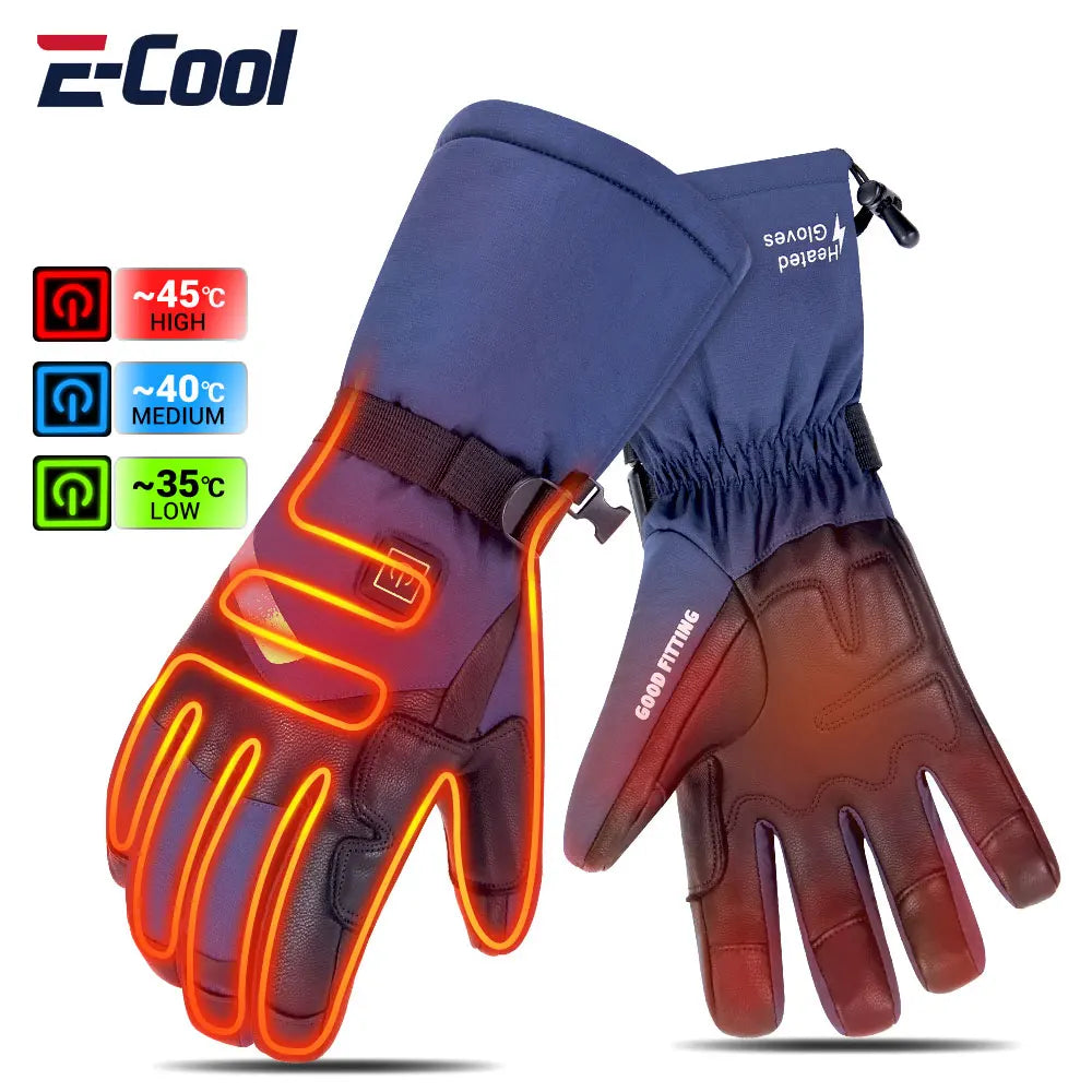 Heated Gloves Winter Warm Lithium Battery Non-slip Heated Gloves Skiing Leather Thermal Waterproof Heated Rechargeable Gloves