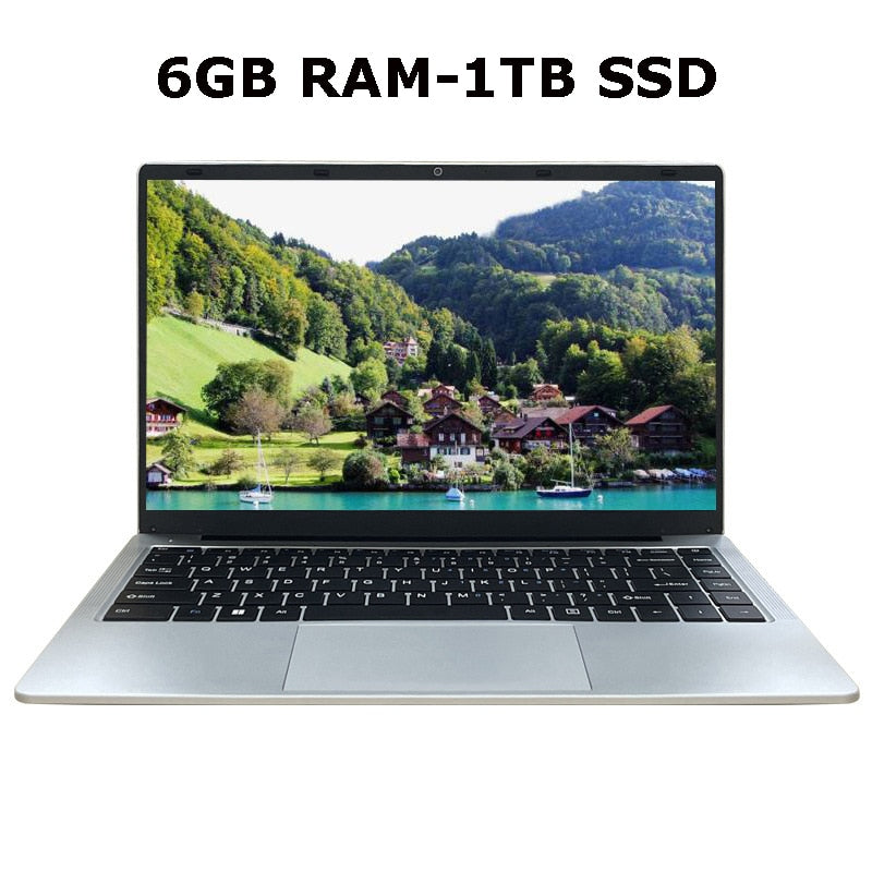 14 Inch Cheap Laptop Intel J4105 DDR4 6GB RAM+1TB SSD Portable Student Win 10 Notebook FHD Screen Computer for Business Office