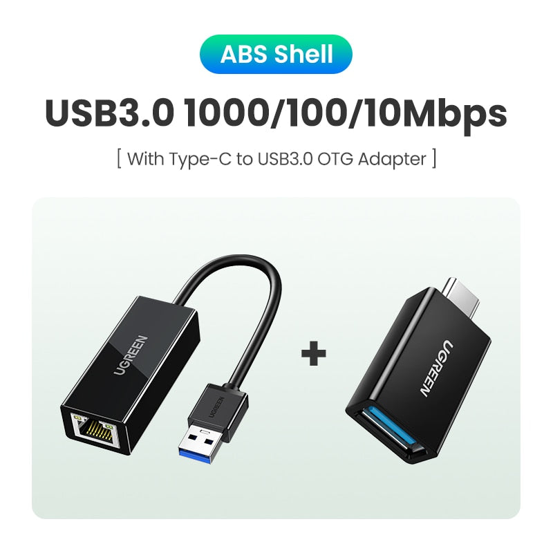 UGREEN USB Ethernet Adapter 1000/100Mbps USB3.0/2.0 to RJ45 Lan for Laptop PC Windows Xiaomi Mi Box Nintendo Switch Network Card