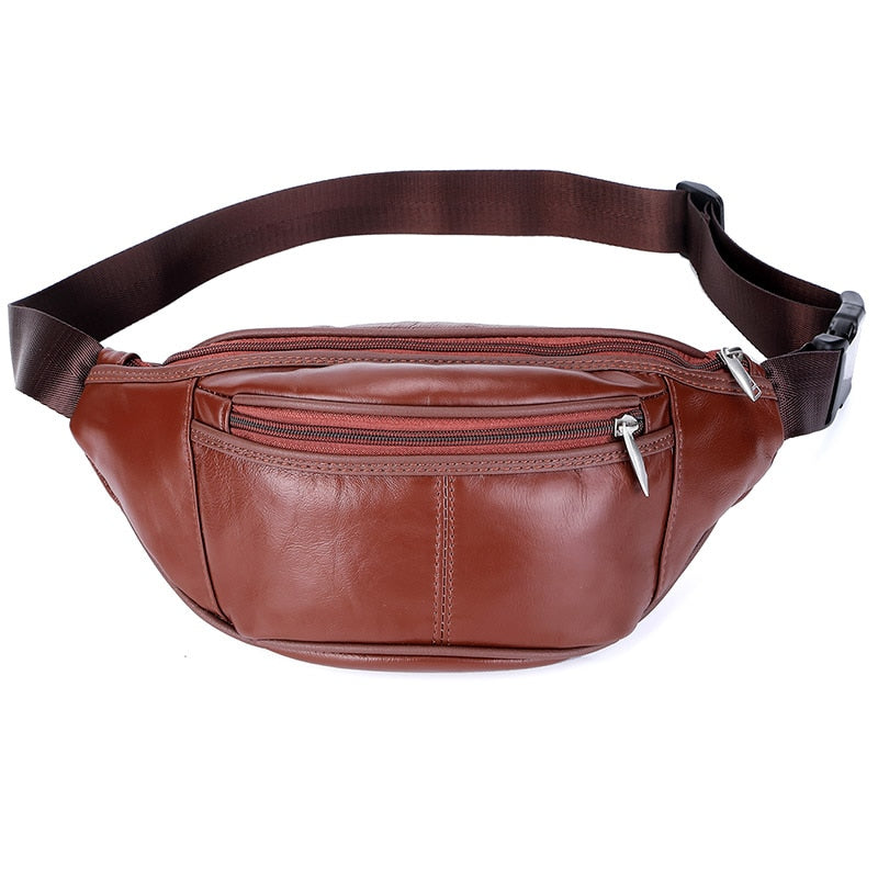 Fashion Men Genuine Leather Fanny Bag for Phone Pouch Male Leather Messenger Bags Brand Fanny Pack Male Travel Waist Bag Men