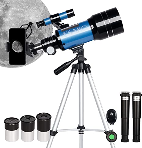 ESAKO Telescope for Kids,70mm Aperture Portable Telescopes with 3 Eyepieces, Height Adjustable Tripod &amp; Phone Adapter