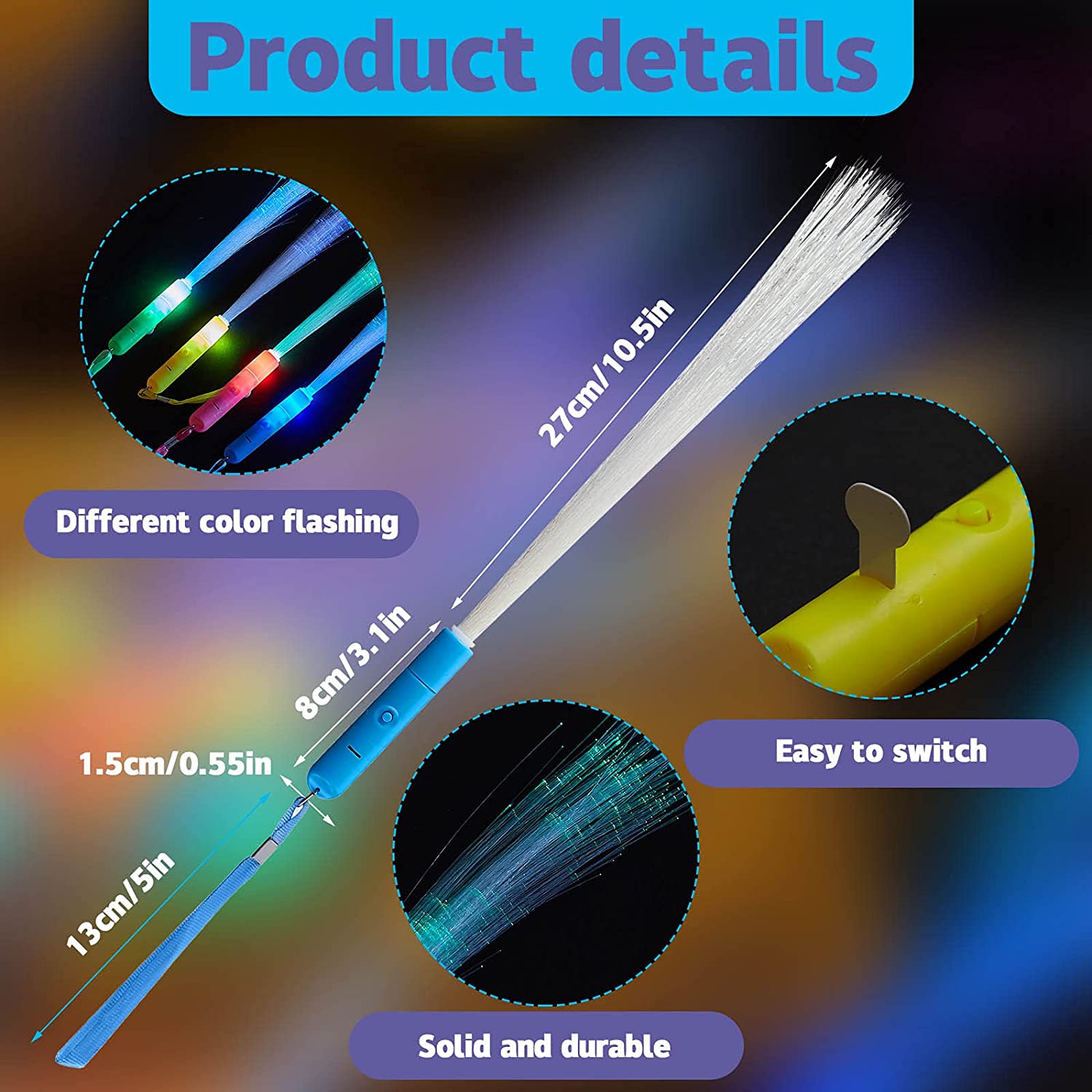 10/20pcs LED Light Up Fiber Optic Wands Glow Fiber Wands Sticks LED Flashing Fiber Sticks Glow Flashing Wands Neon Party Favors