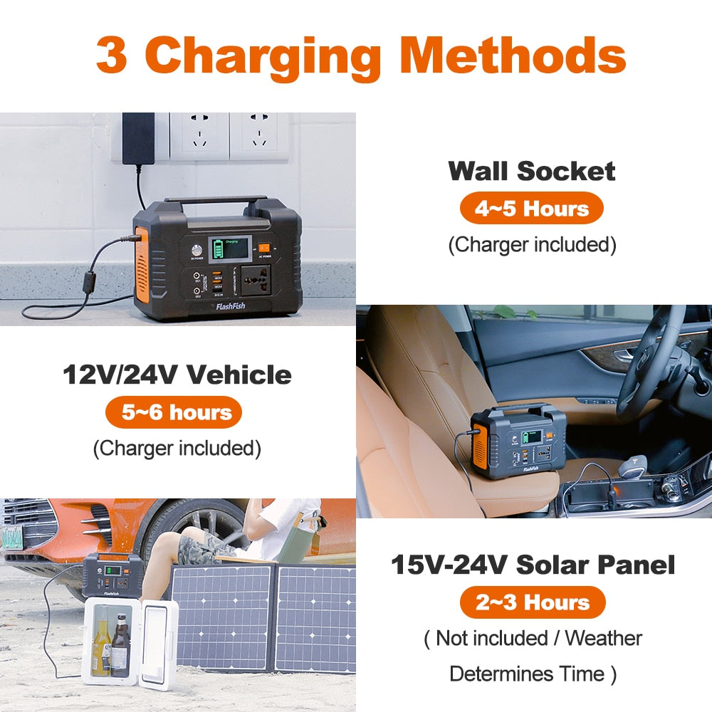 FF Flashfish E200 Rechargeable Portable Power Station 200W 151Wh Solar Generator with Solar Panel 50W Battery Complete Kit Set