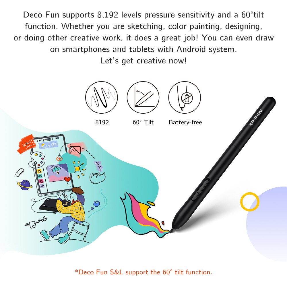 XPPen Graphics Drawing Tablet DecoFun S Pen Tablet 6x4 Inch with 8192 Levels Pressure Battery Free for Android Mac Linux Windows