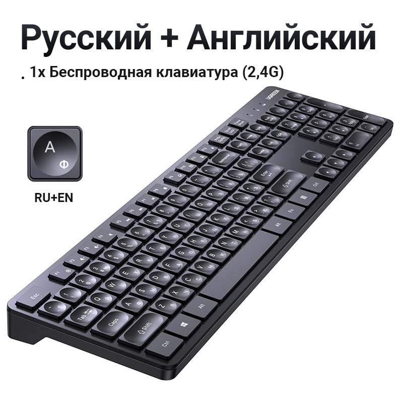 UGREEN Keyboard Mouse Wireless 2.4G English Russian Keycap For Work Office PC Accessories Mice 104 Key Membrane Keyboard