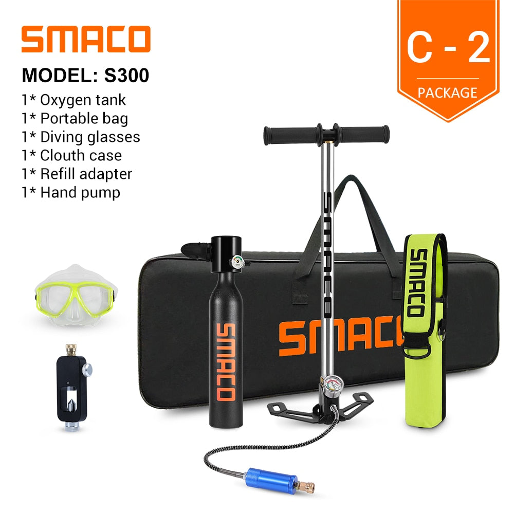 SMACO Mini Scuba Diving Tank Equipment, Dive Cylinder with 8 Minutes Capability, 0.5 Litre Capacity with Refillable Design