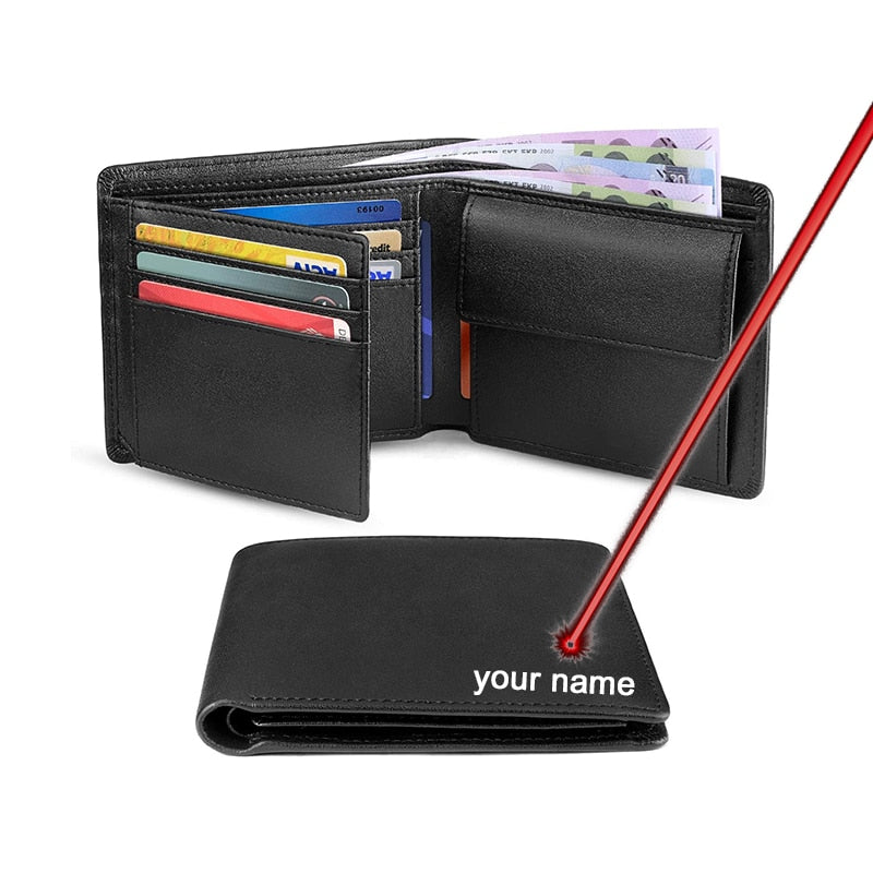 100% Genuine Leather RFID Blocking Slim Trifold Men Wallets with Coin Pocket and ID Window Minimalist Wallet for Men