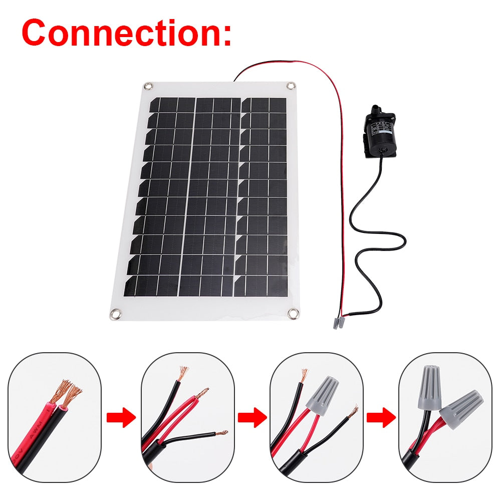 50W Solar Panel Brushless Solar Power Water Pump Set Ultra-quiet Submersible Water Sprinkler Pool Pond Garden Fountain Decor