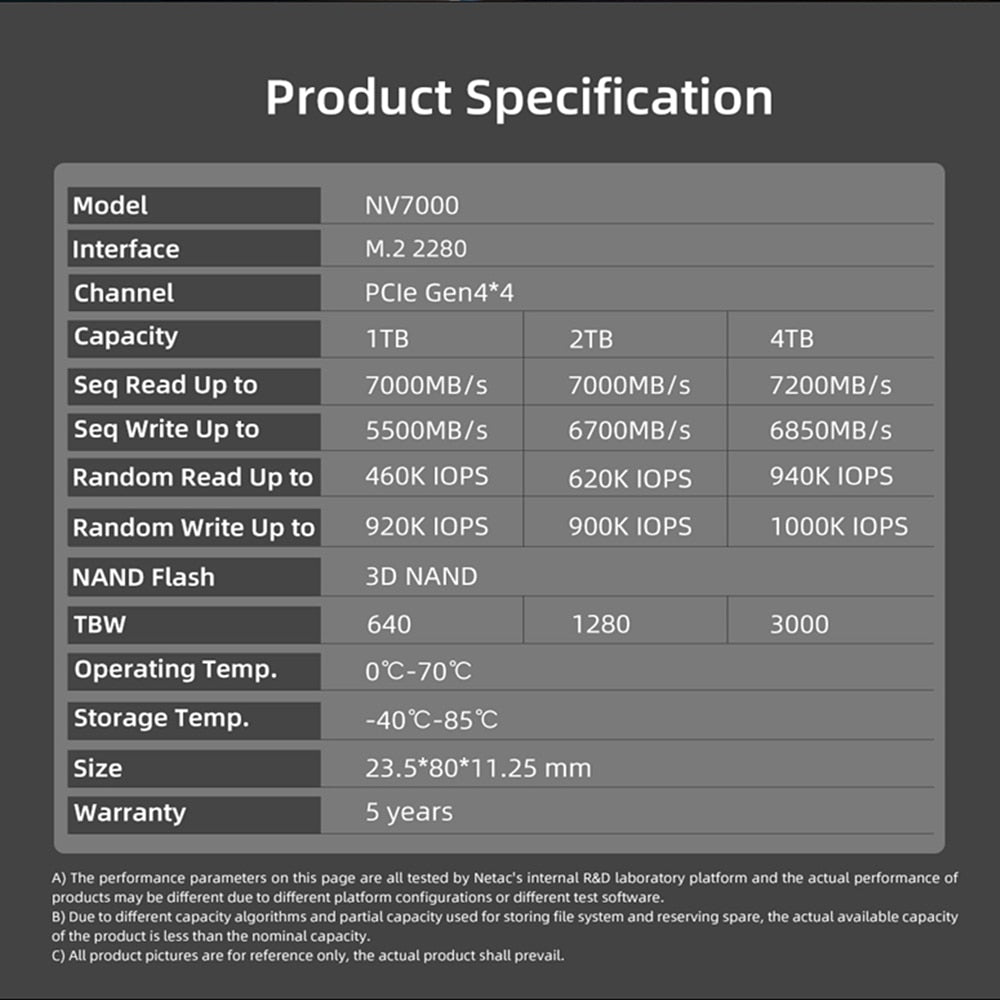 Netac SSD 1 تيرا بايت 2 تيرا بايت 4 تيرا بايت M2 NVMe SSD M.2 2280 PCIe4.0 Dram ذاكرة التخزين المؤقت الداخلية الحالة الصلبة قرص صلب لأجهزة الكمبيوتر ps5