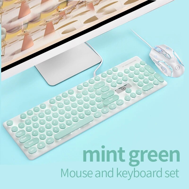 V8 Punk Mechanical Touch wired pink green Keyboard and Mouse Set Glow Game Computer Accessories Wholesale