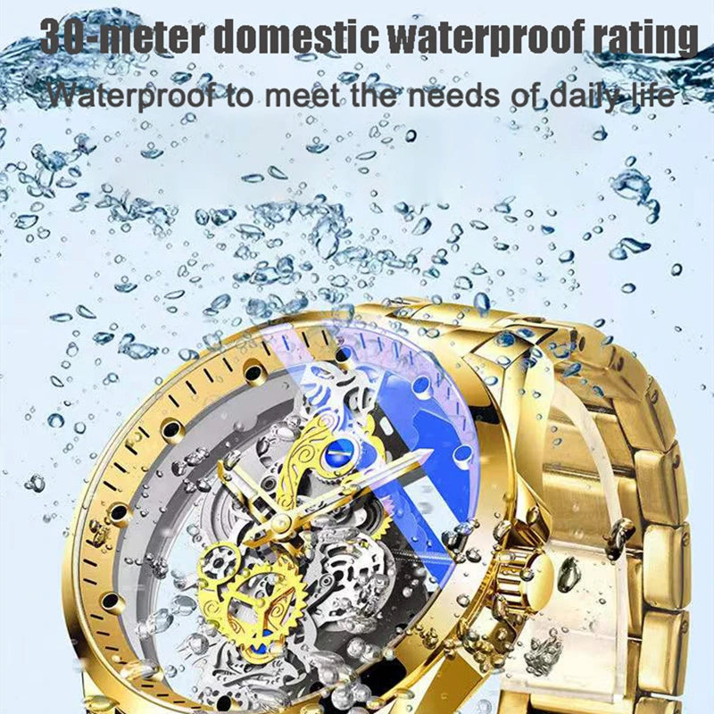 New 2023 Hollow Men Watch Automatic quartz Watch Gold Skeleton Vintage Man Watch Mens Watches Top Brand Luxury