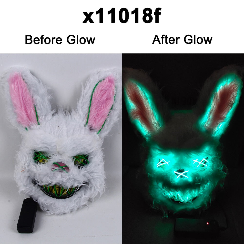 Hot Carnival EL Wire Bunny Mask Masquerade LED Rabbit Mask Glowing Halloween Party Mask For Birthday Wedding Party Cosplay Props