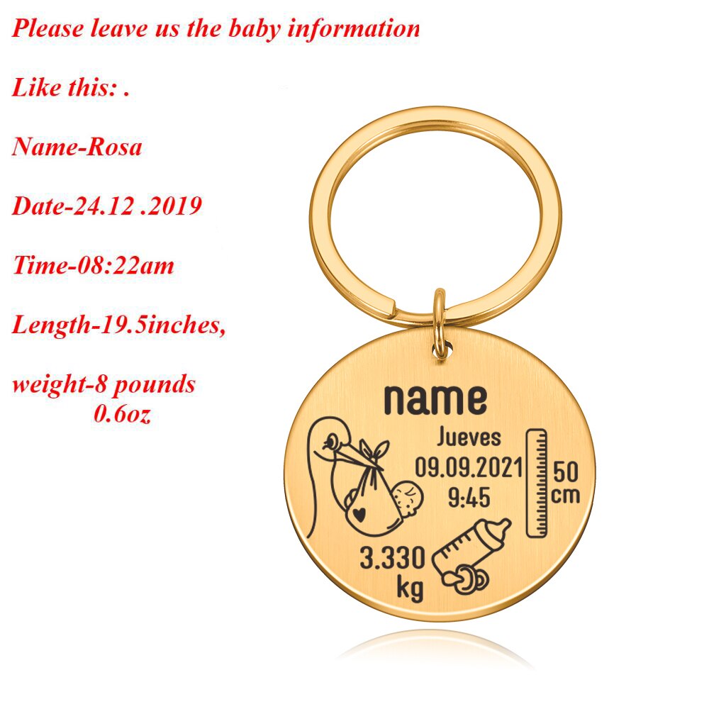 New Born Baby State Keychain Personalized Gift for New First Father Mother Day Gift Baby Name Date Weight Time Height Key Rings