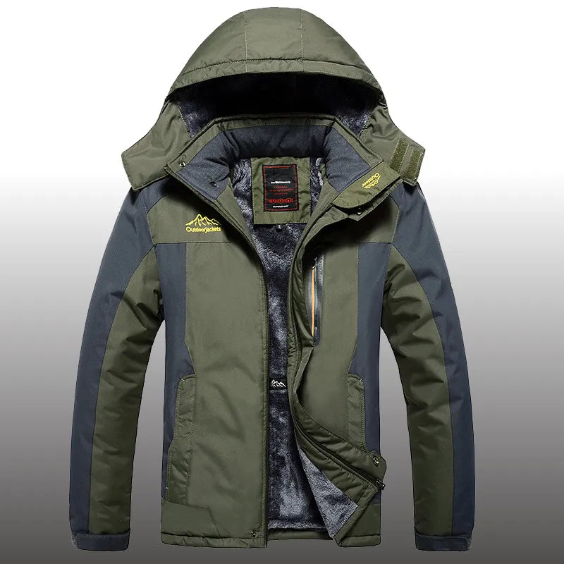 Winter Thick Fleece Parkas Men Warm Waterproof Ski Snow Hiking Hooded Outwear Coat Windproof Multi-Pockets Jacket Plus Size 9XL