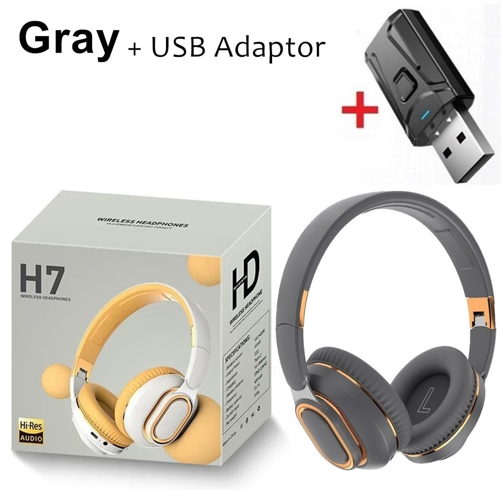 H7 Tv Bluetooth Headphones Wireless Headphon with Mic USB Adaptor Headset Noise Cancelling Stereo Foldable Bass for TV Earphone