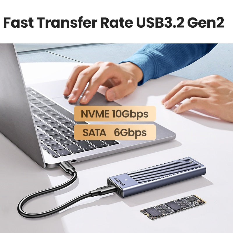 UGREEN M2 SSD Case M.2 NVMe SATA SSD Enclosure Adapter 10Gbps USB 3.2 Gen2 USB C External Enclosure Supports M and B&amp;M Keys