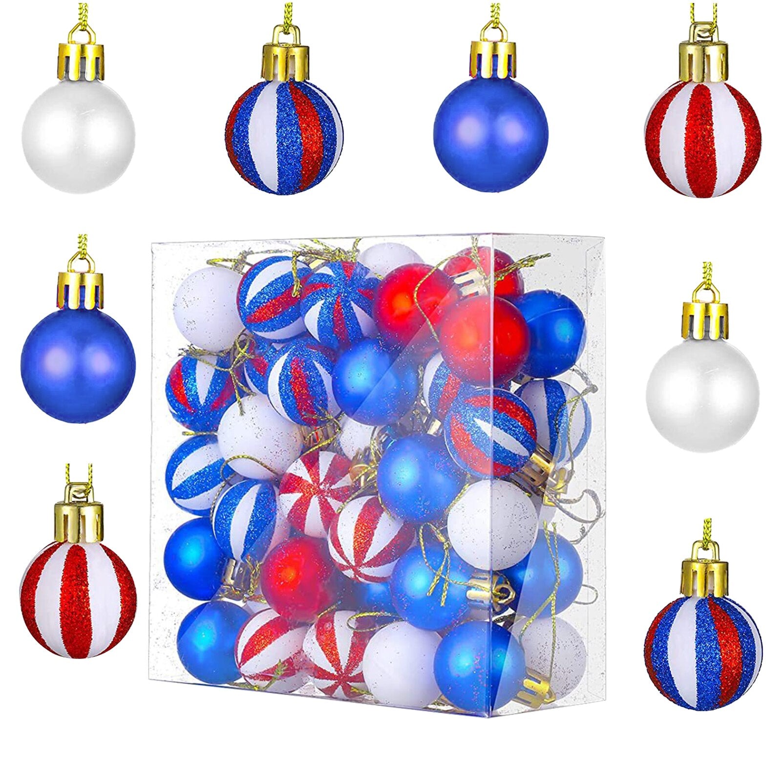 54pcs July 4th Memorial Day Plastic For Tree Christmas Home Holiday Party Decorations USA Themed Patriotic Hanging Ball Ornament