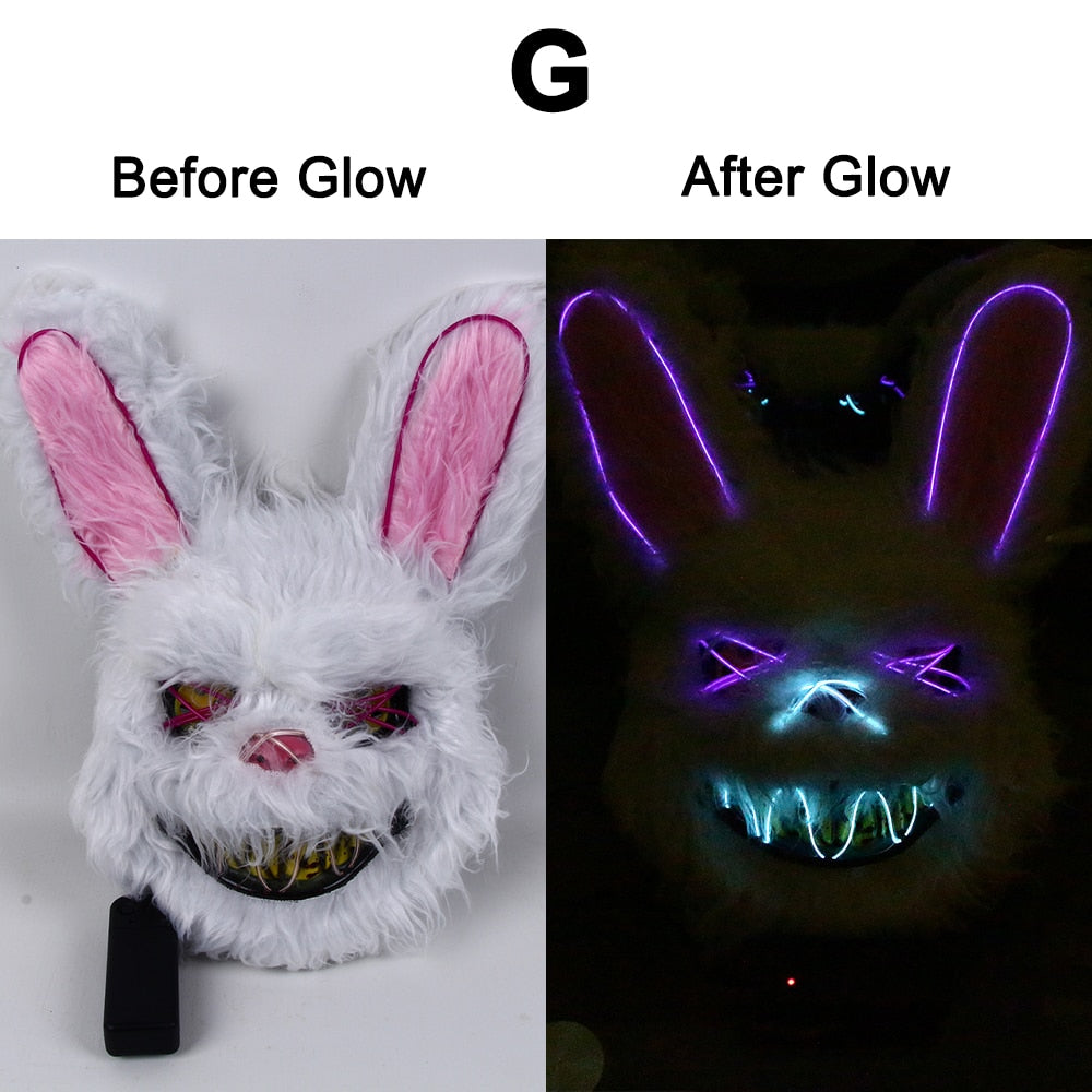 Hot Carnival EL Wire Bunny Mask Masquerade LED Rabbit Mask Glowing Halloween Party Mask For Birthday Wedding Party Cosplay Props