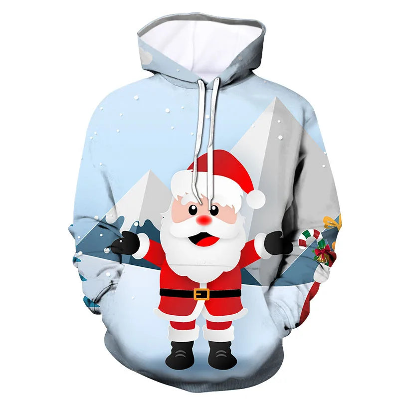 2024 Christmas tree Xmas Santa Snowman Claus Hoodie Men Autumn Winter 3D Print Pullover Sweatshirt