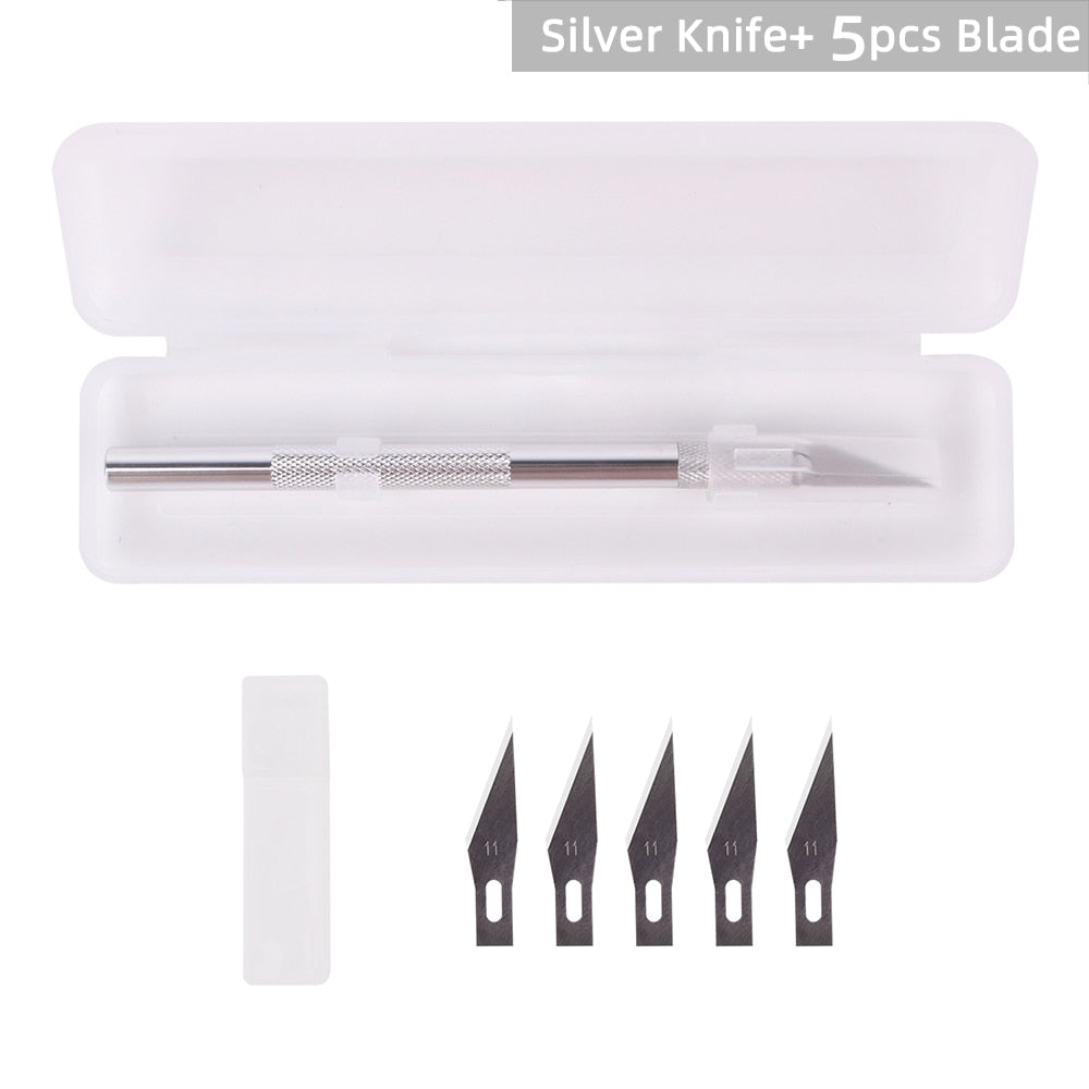 Non-Slip Metal Scalpel Knife Tools Kit Cutter Engraving Craft Knives +5/40/45pcs Blades Mobile Phone PCB DIY Repair Hand Tools