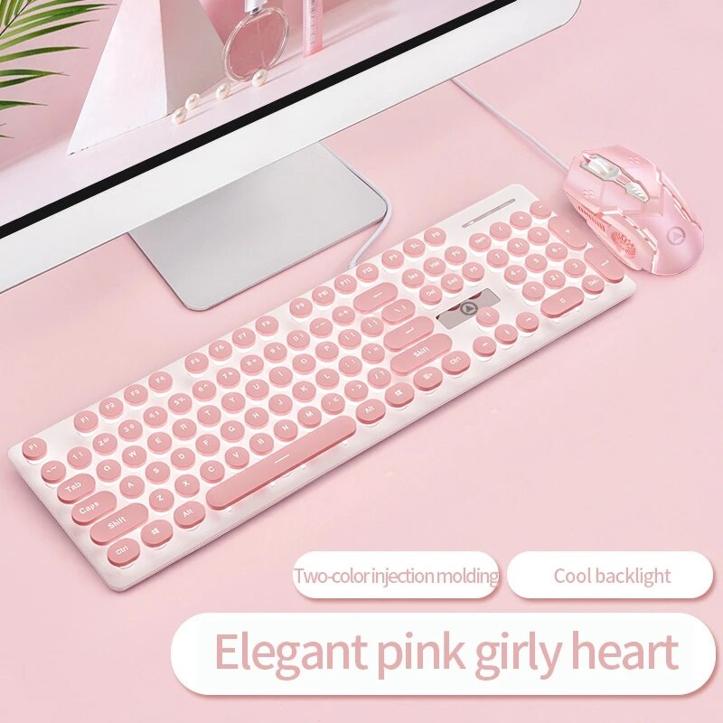 V8 Punk Mechanical Touch wired pink green Keyboard and Mouse Set Glow Game Computer Accessories Wholesale