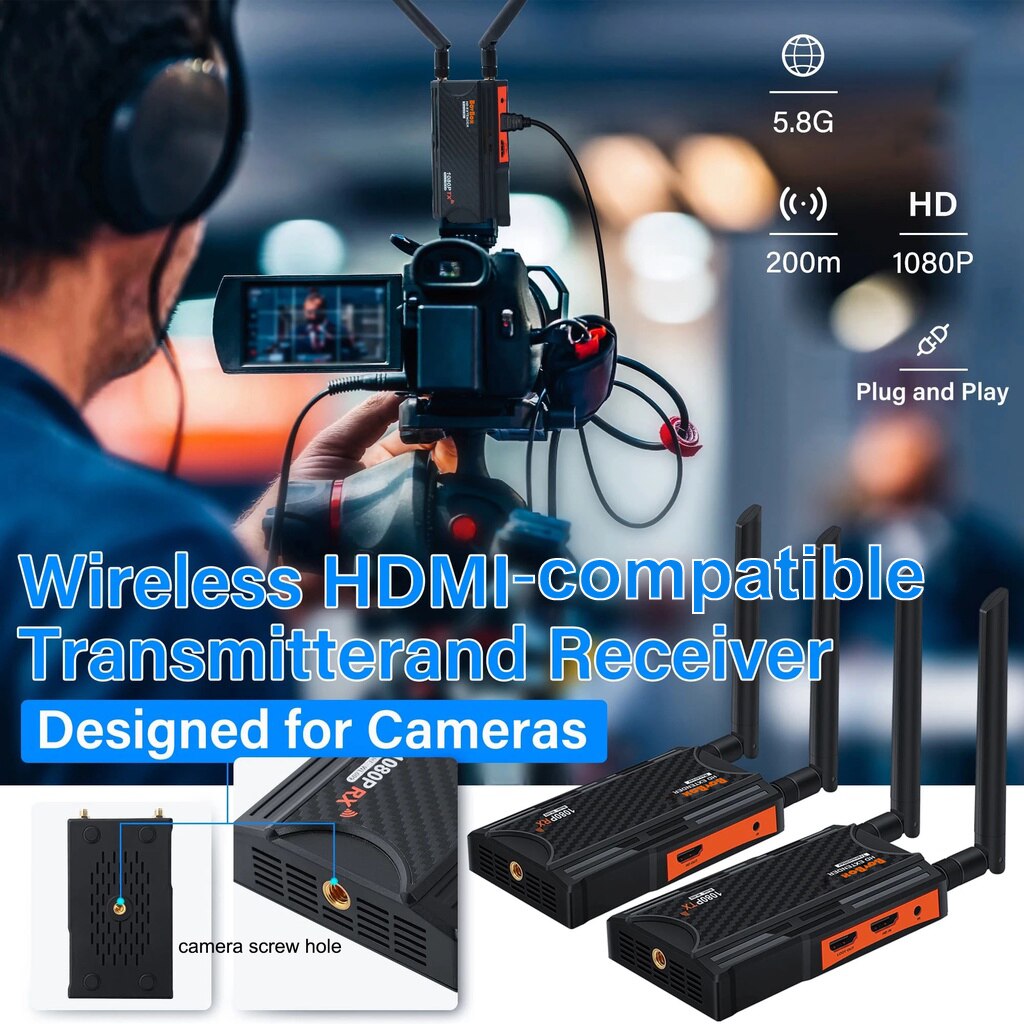 200m Wireless HDMI Video Transmitter Receiver Screen Share Display Splitter for Camera Live Streaming Laptop PC To TV Projector