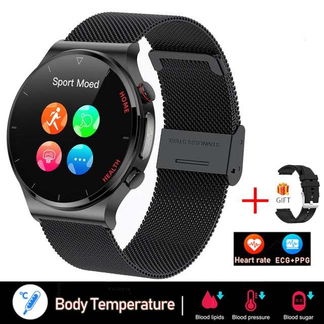 غير مؤلم غير الغازية السكر في الدم ساعة ذكية الرجال ECG PPG العلاج بالليزر الصحة ضغط الدم الرياضة Smartwatch غلوكوميترواتش