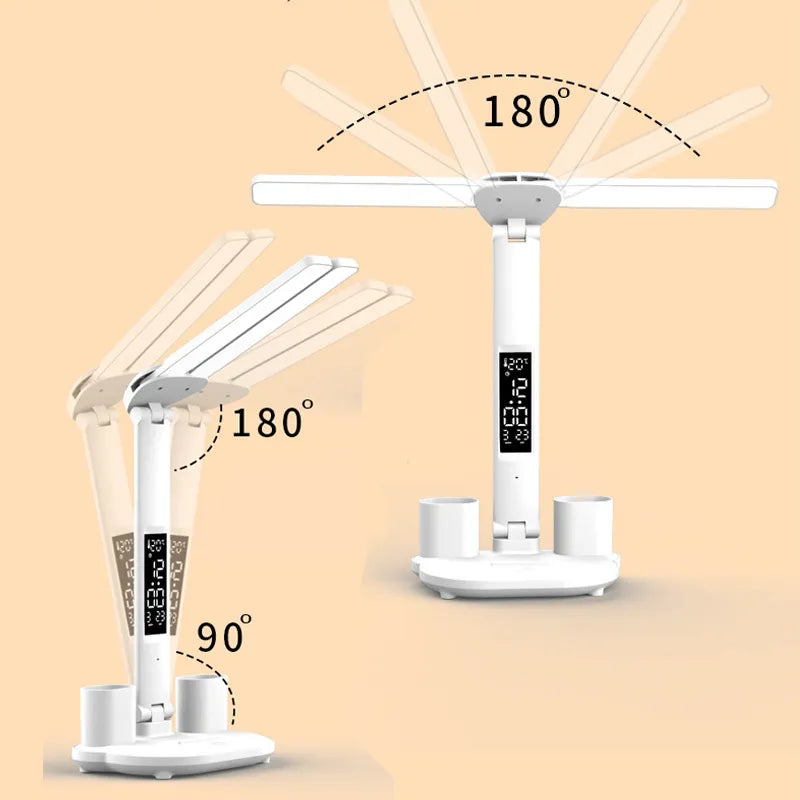 Table Lamp LED Double-headed Multifunction Foldable Touch With Calendar Clock