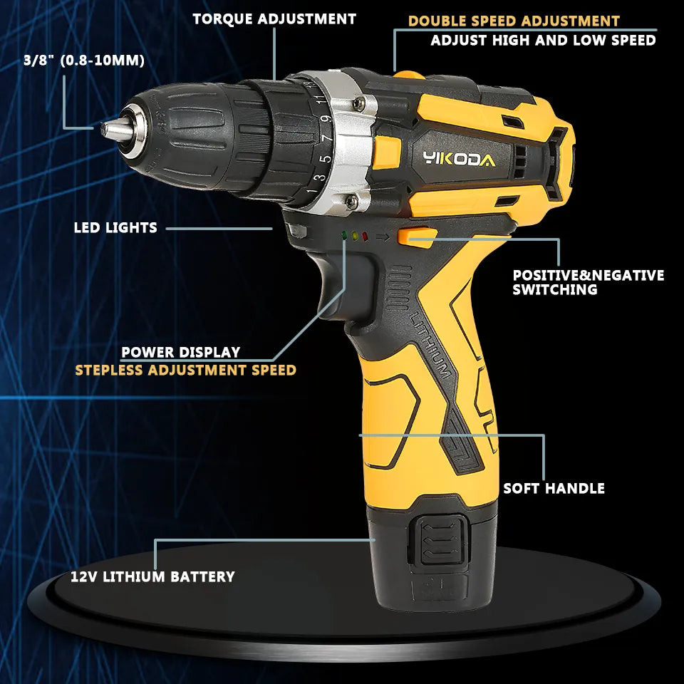 YIKODA 12/16.8/21V Electric Screwdriver Cordless Drill