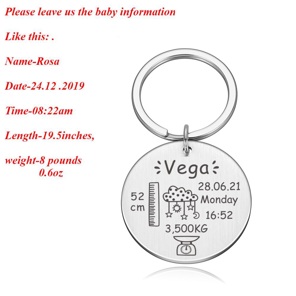 New Born Baby State Keychain Personalized Gift for New First Father Mother Day Gift Baby Name Date Weight Time Height Key Rings