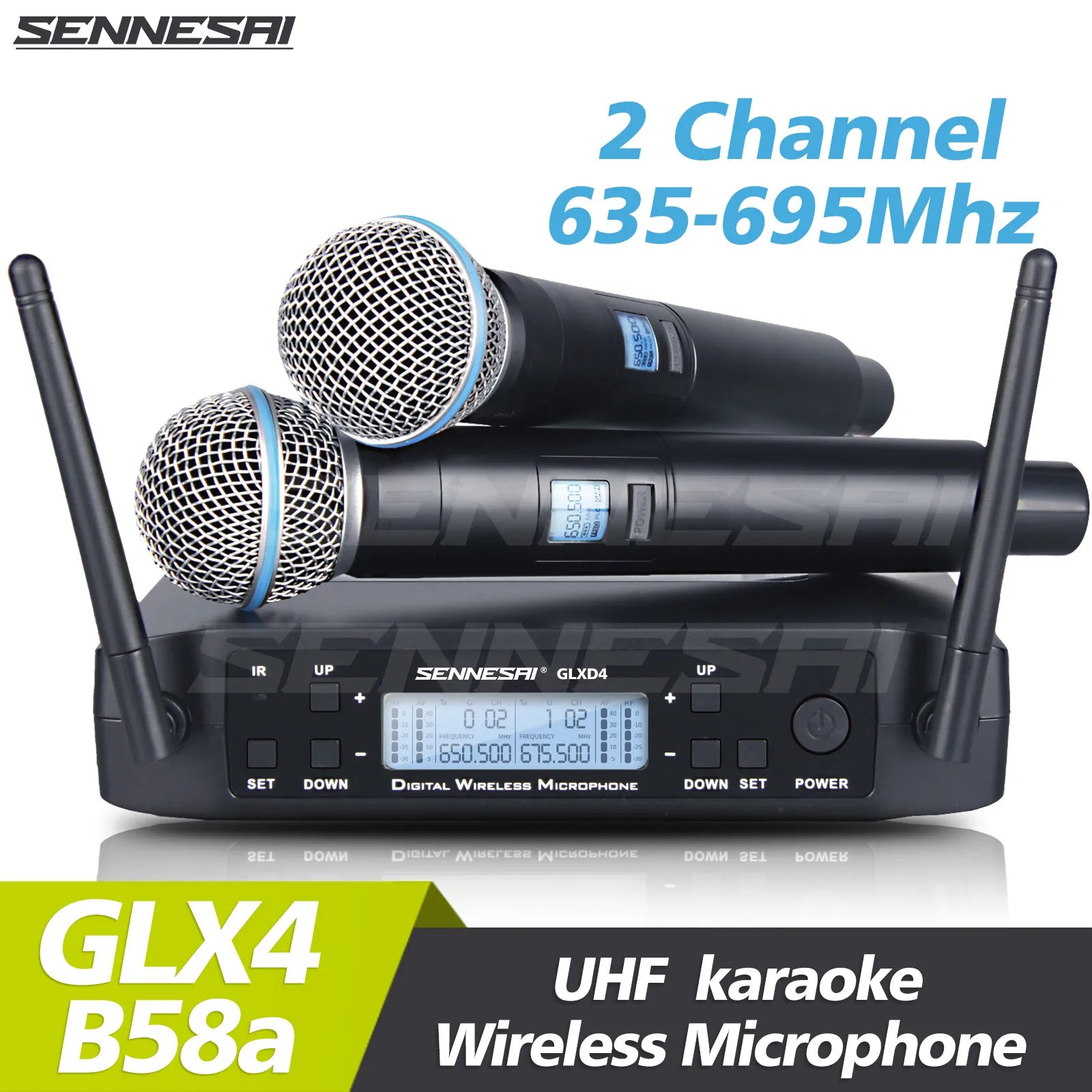 High Quality！ GLXD4 Professional Dual Wireless Microphone 600-699MHz System Stage Performances UHF Dynamic 2 Channel Handheld