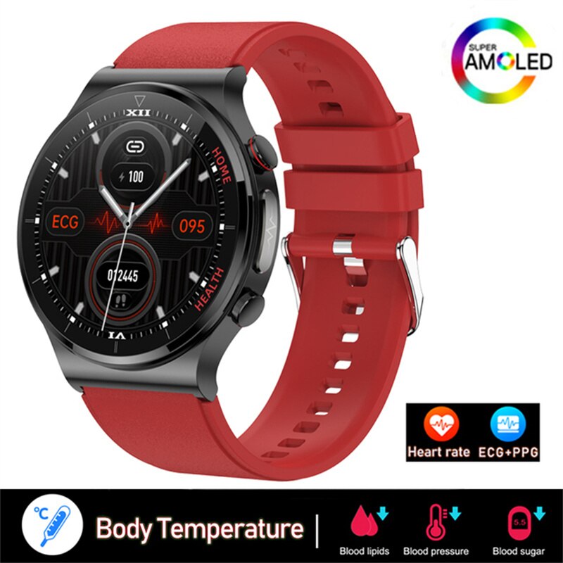 2023 Blood Glucose Smart Watch Full Touch Screen Mens ECG Monitoring Blood Pressure Body Temperature Smartwatch IP68 Waterproof