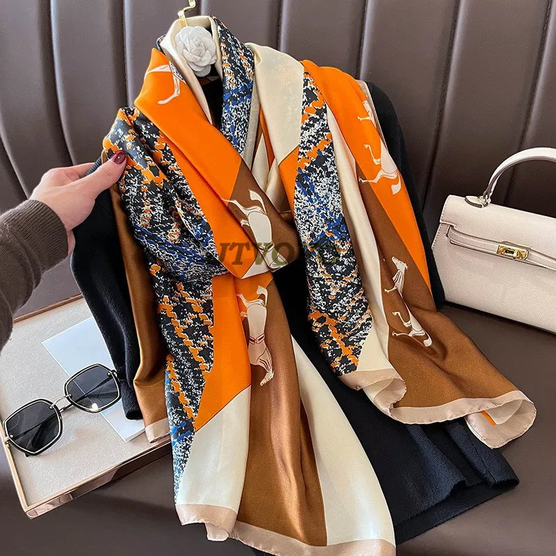 Luxury Brand Designer 2022 Spring Summer New Silk Scarf Women Shawls And Wraps Soft Long 90*180cm Foulard Bandana Ladies Scarves
