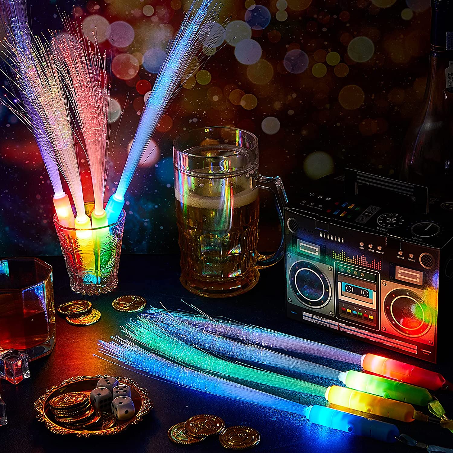 10/20pcs LED Light Up Fiber Optic Wands Glow Fiber Wands Sticks LED Flashing Fiber Sticks Glow Flashing Wands Neon Party Favors