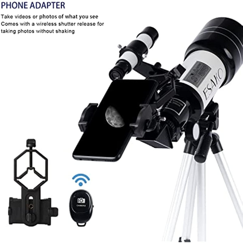 ESAKO Telescope for Kids,70mm Aperture Portable Telescopes with 3 Eyepieces, Height Adjustable Tripod &amp; Phone Adapter