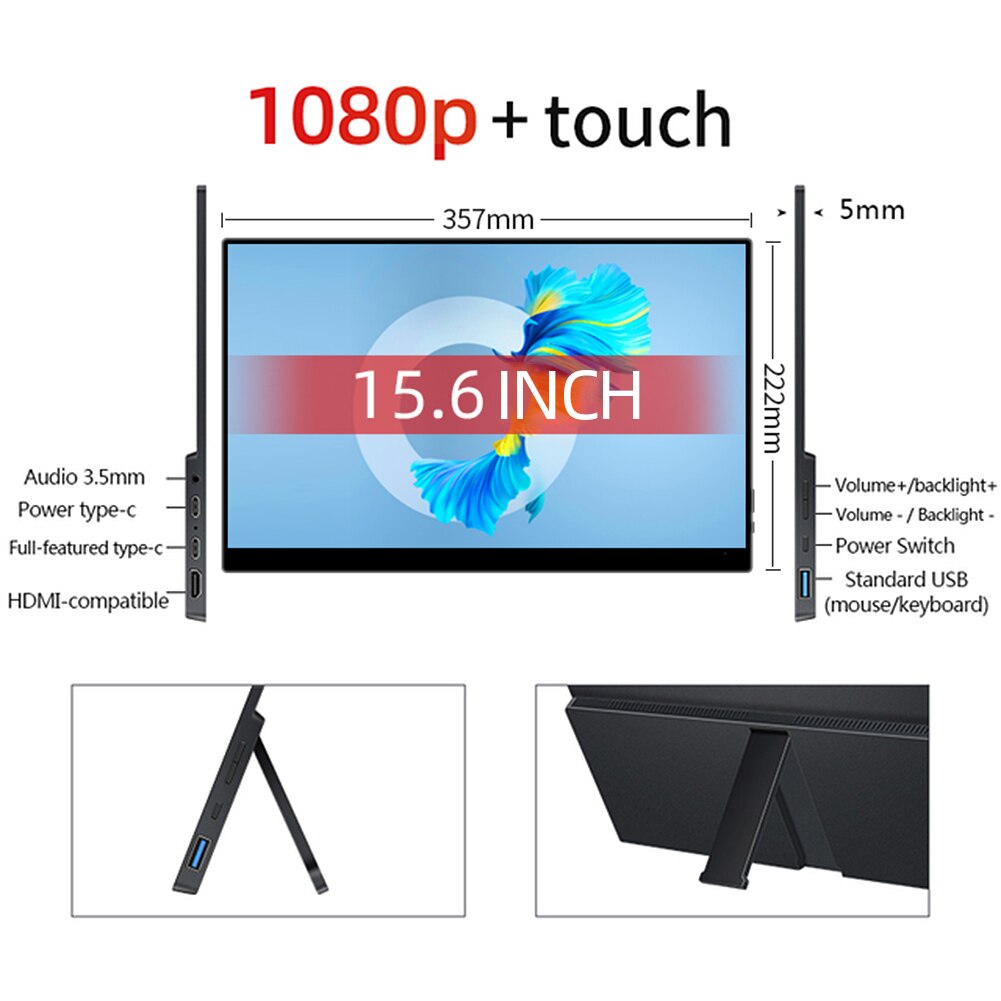 10.6 Inch Portable Monitor Extend Screen FHD 1920X1080 Display Game Screen 220Cd Easy To Use HDMI-Compatible for Mini Laptop