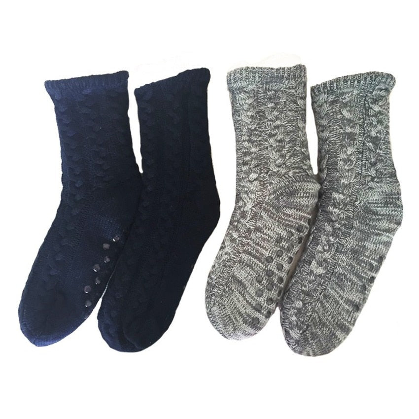 Thermal Socks Mens Winter Warm Home Soft Cotton Thickened Plus Velvet Sleeping Anti Slip None Grip Short Floor Slipper Sock Male